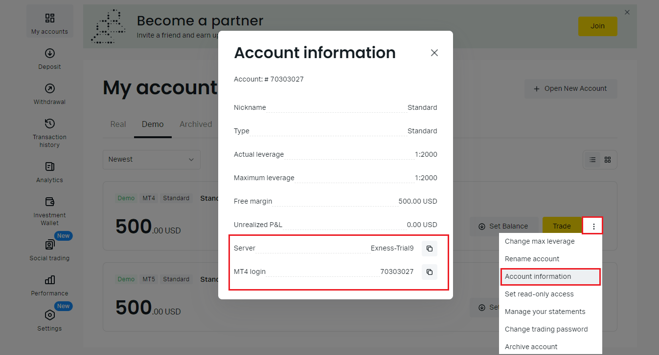 Demo account info MT4